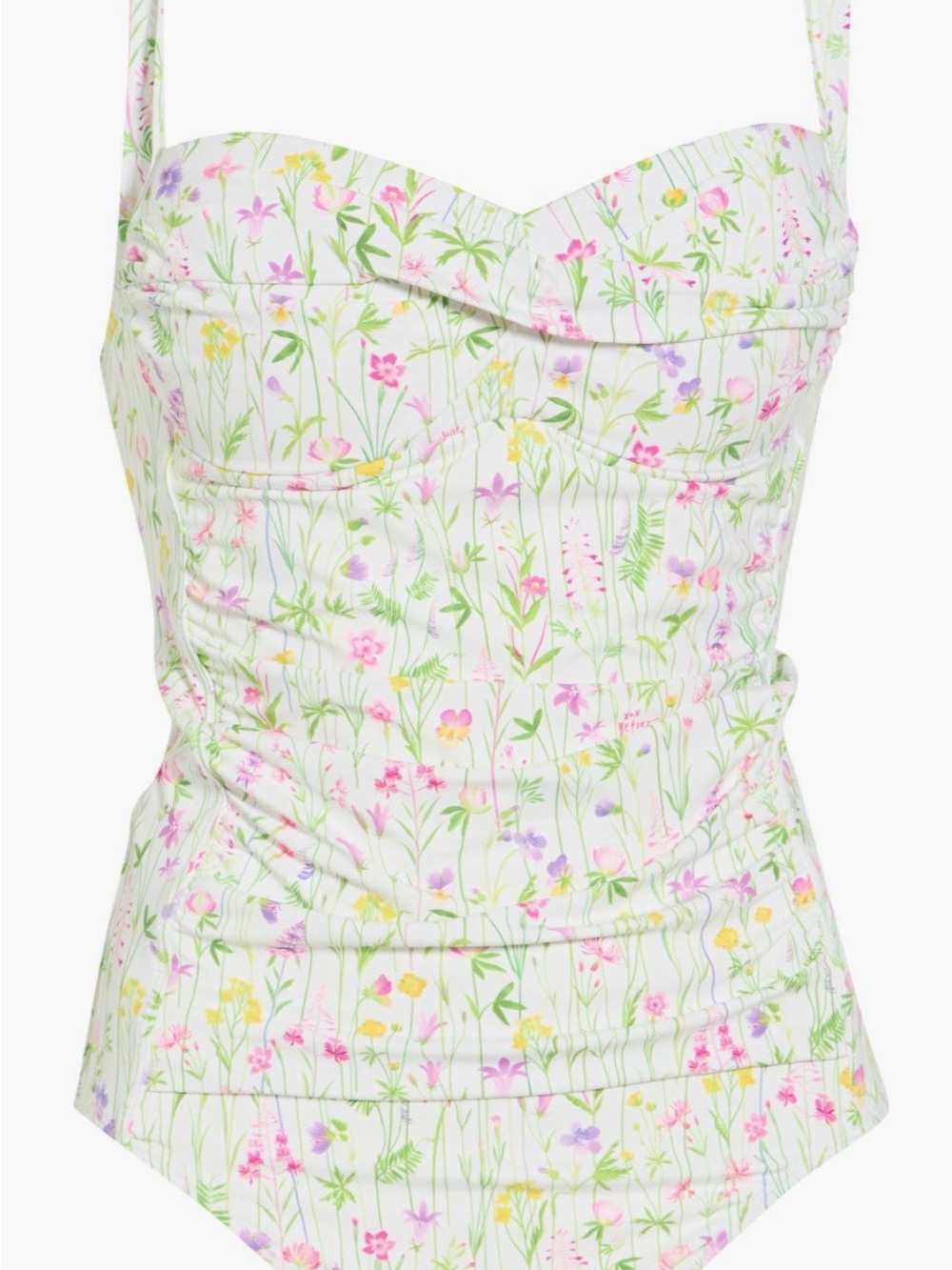 Betsey Johnson White Floral One-Piece Swimsuit with Pink, Green and Yellow Print